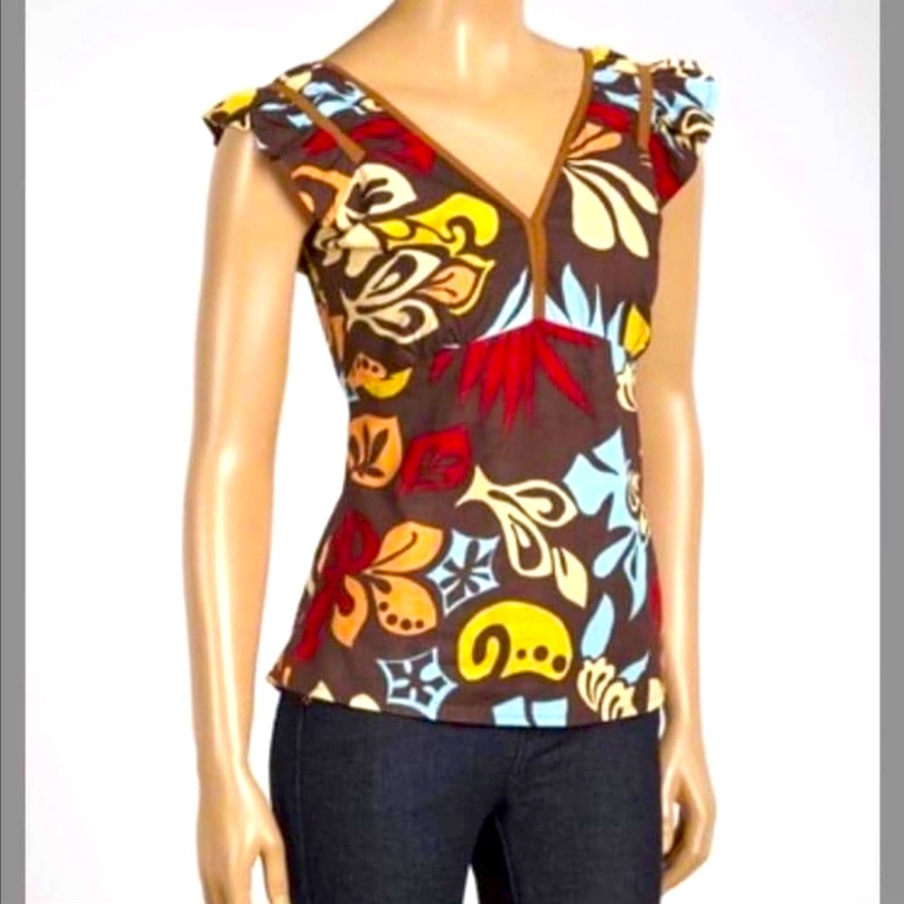 New The Collection Royal Womans Boho Floral Multicolor VNeck Empire Waist Top